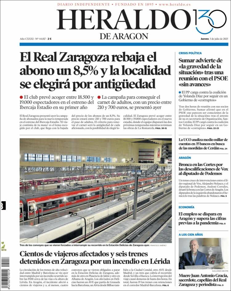 Portada Heraldo de Aragón