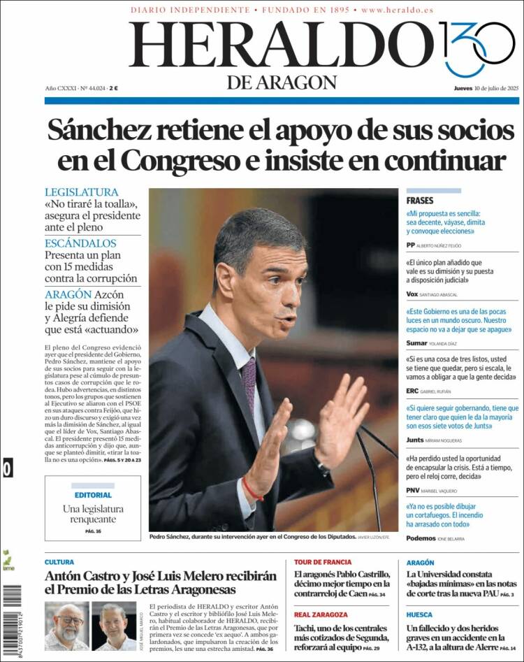 Portada Heraldo de Aragón
