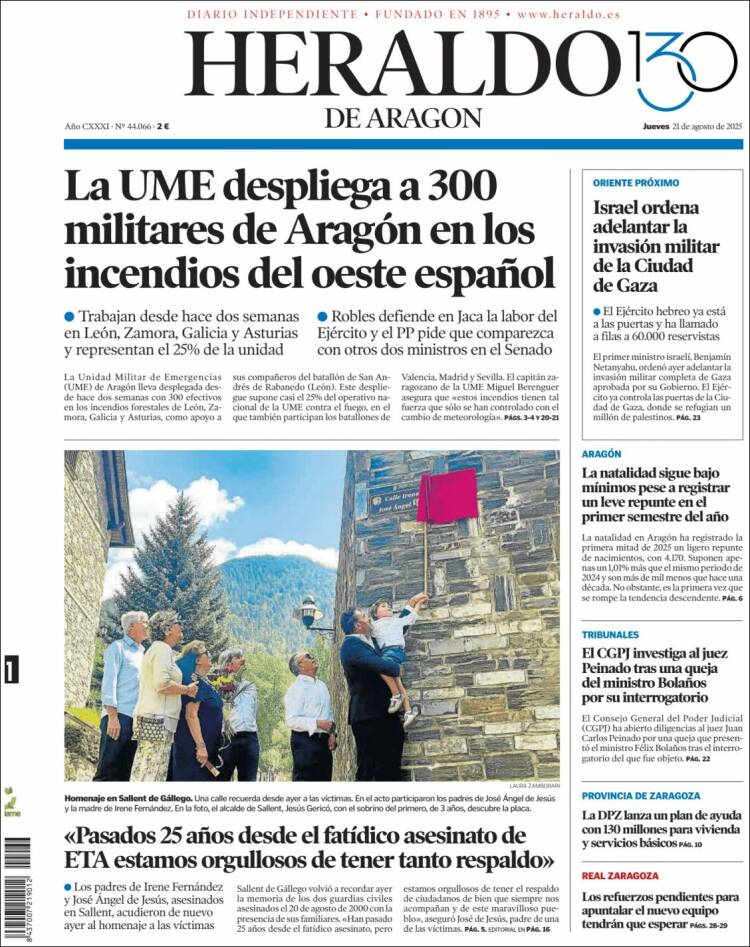 Portada Heraldo de Aragón