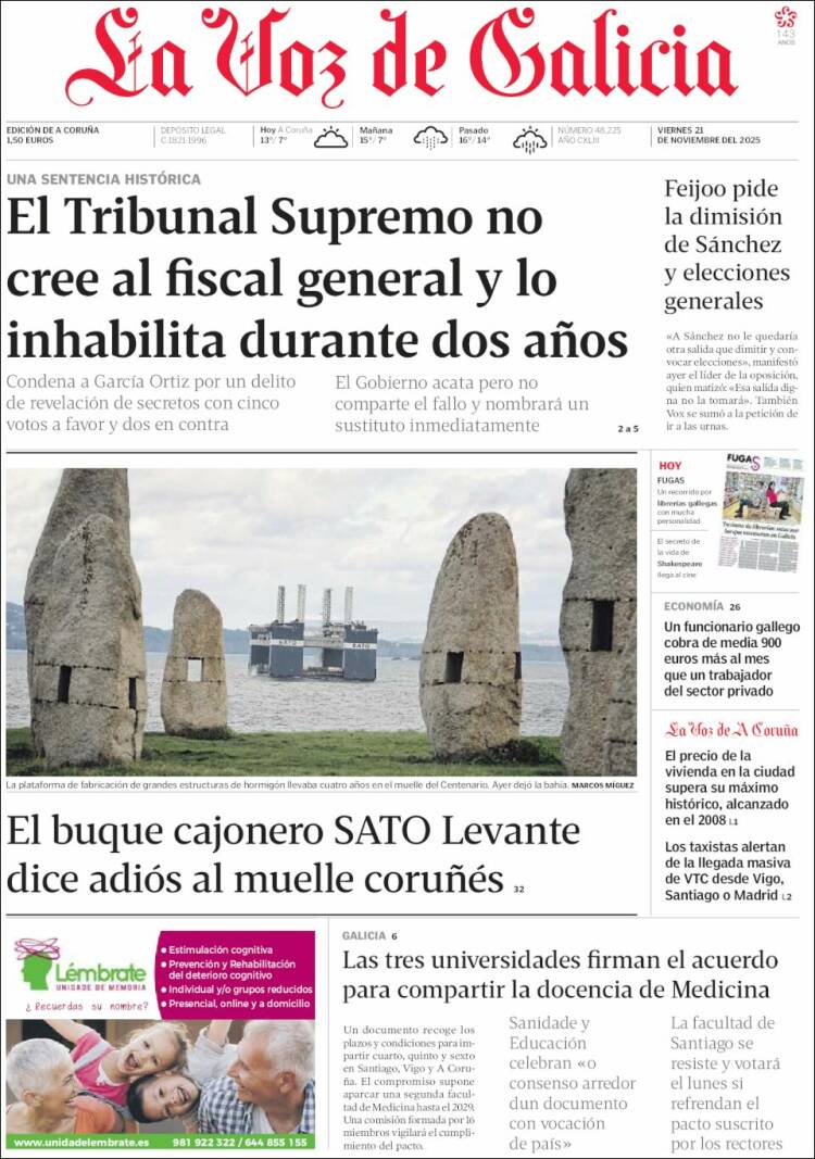 Portada La Voz de Galicia
