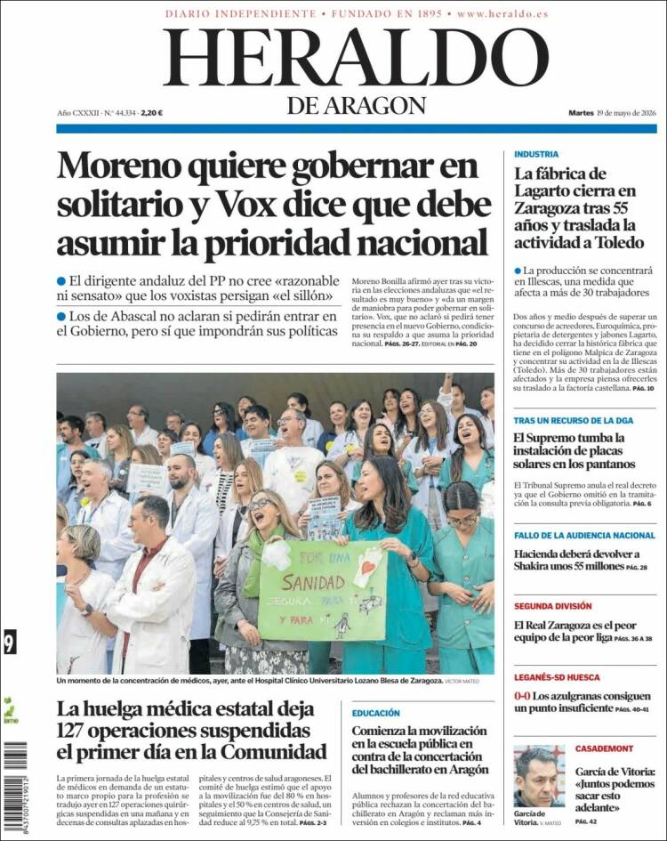 Portada Heraldo de Aragón