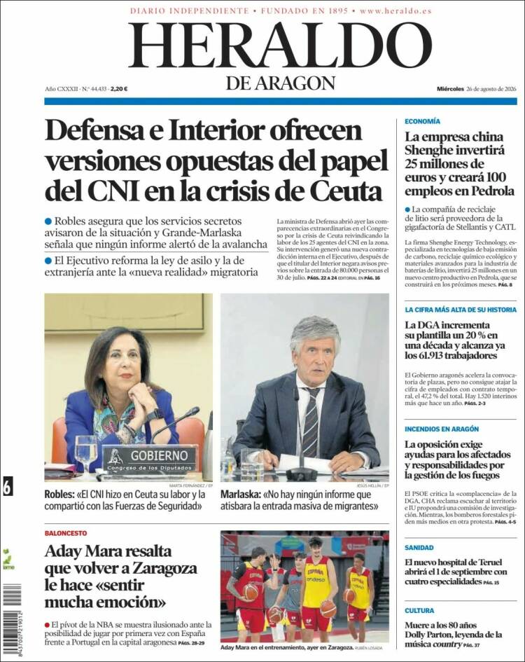 Portada Heraldo de Aragón