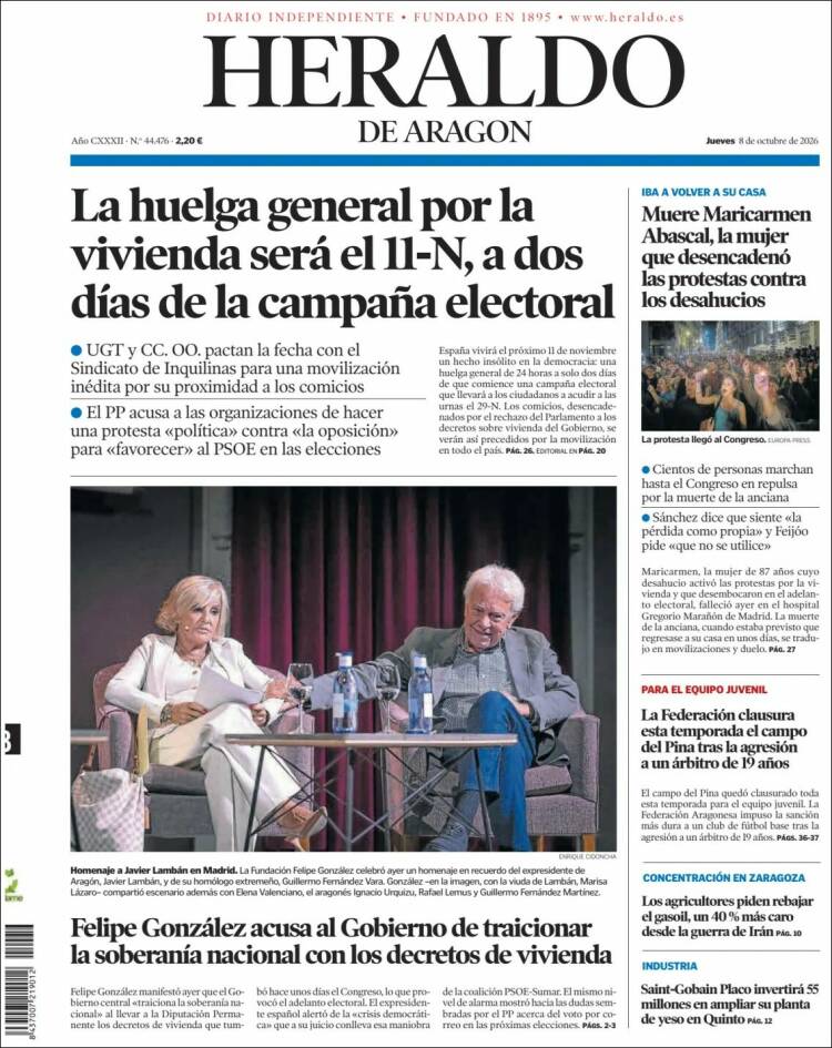 Portada Heraldo de Aragón