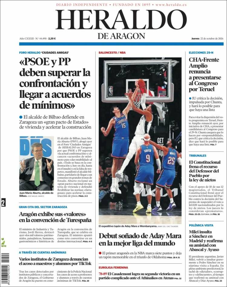 Portada Heraldo de Aragón